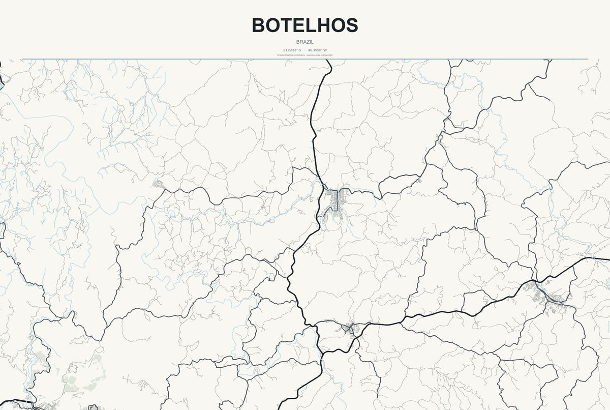 Botelhos, Brazil City Map Aluminum Sign in Headline Atlas style