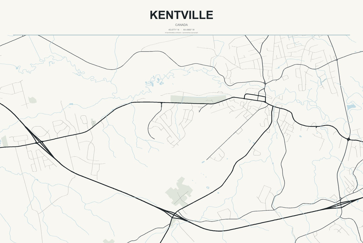 Kentville, Canada City Map Aluminum Sign in Headline Atlas style