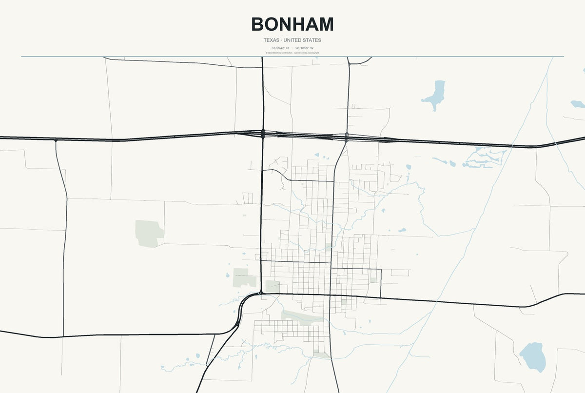 Bonham, Texas City Map Aluminum Sign in Headline Atlas style