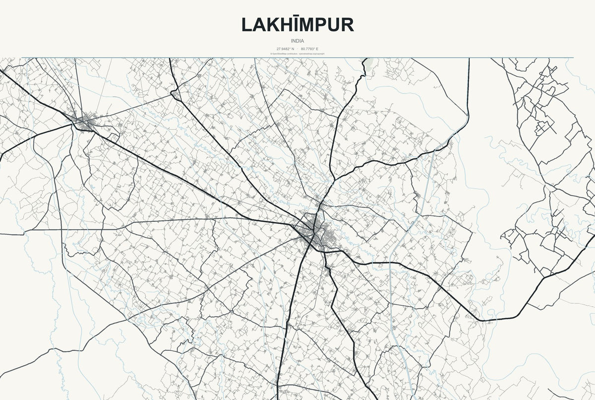 Lakhīmpur, India City Map Aluminum Sign in Headline Atlas style