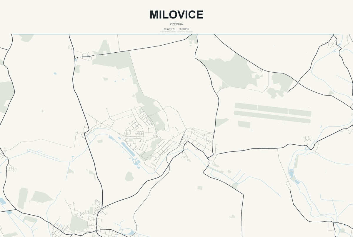 Milovice, Czechia City Map Aluminum Sign in Headline Atlas style