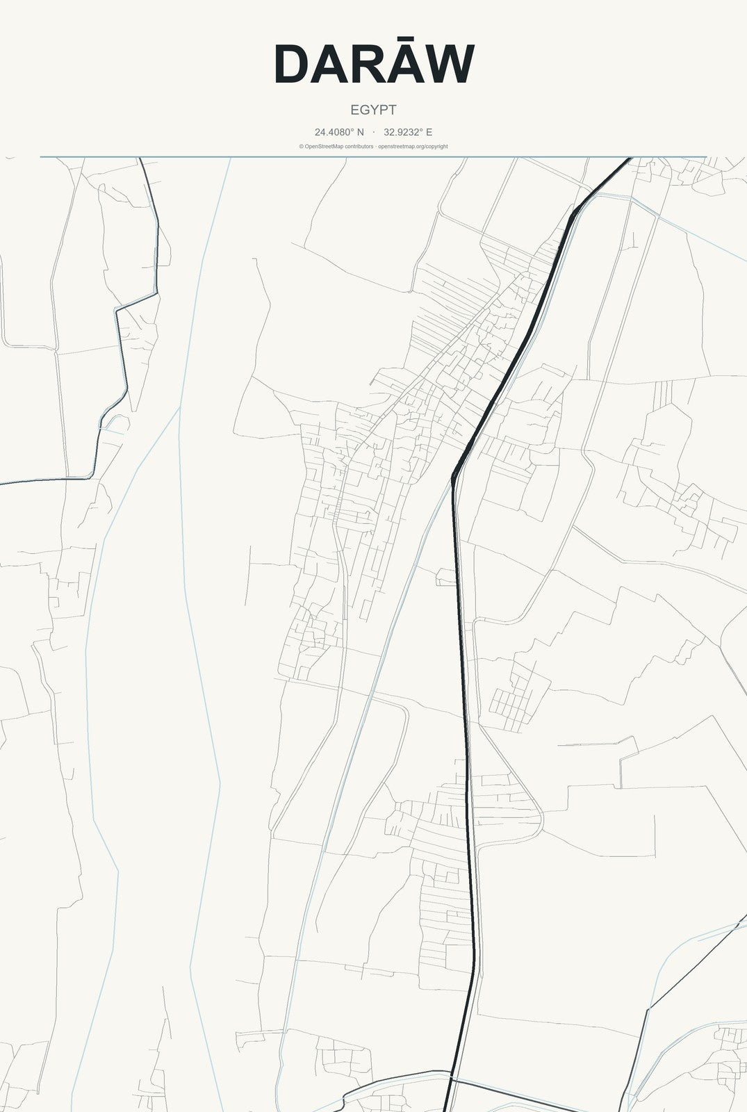 Darāw, Egypt City Map Aluminum Sign in Headline Atlas style