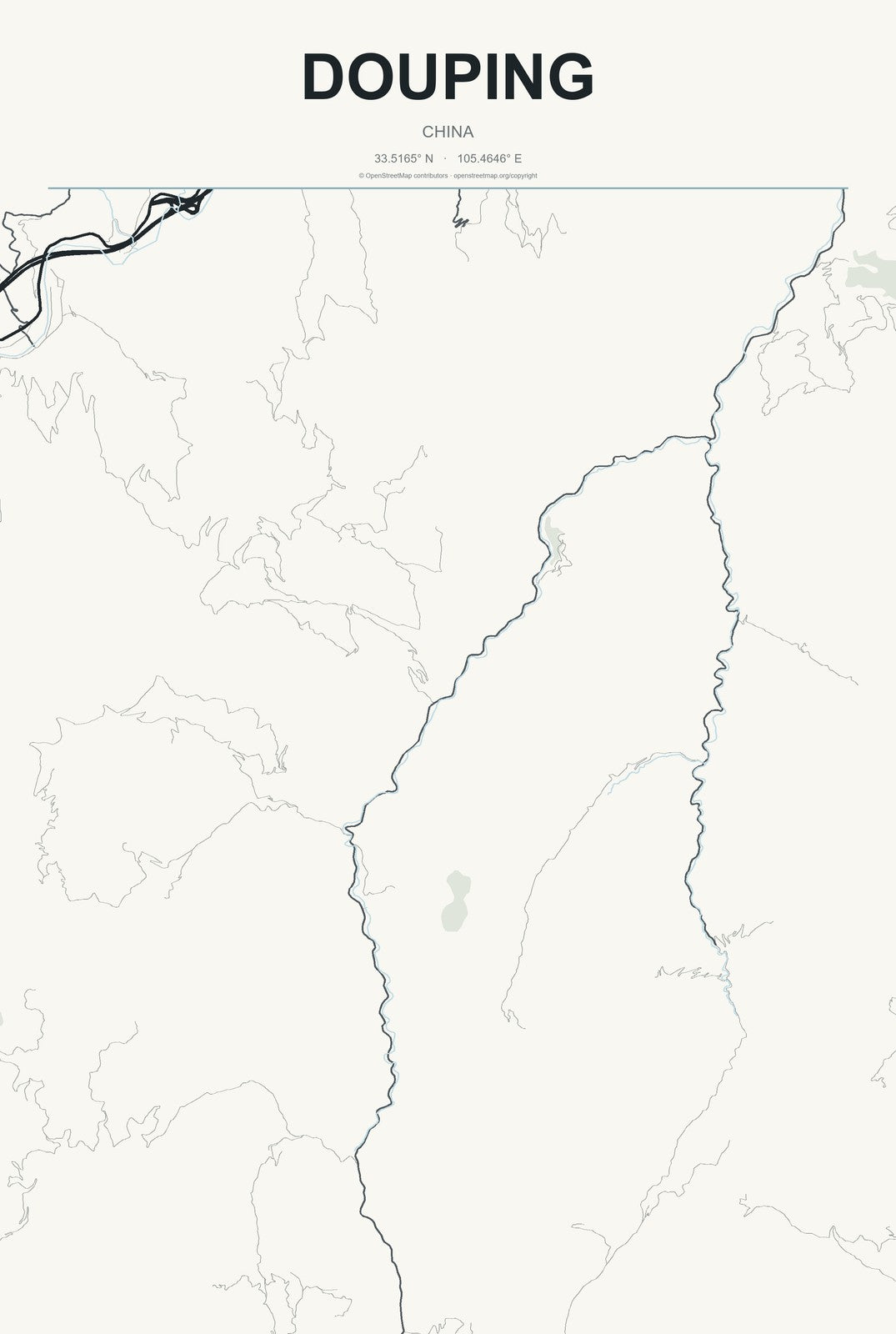 Douping, China City Map Aluminum Sign in Headline Atlas style