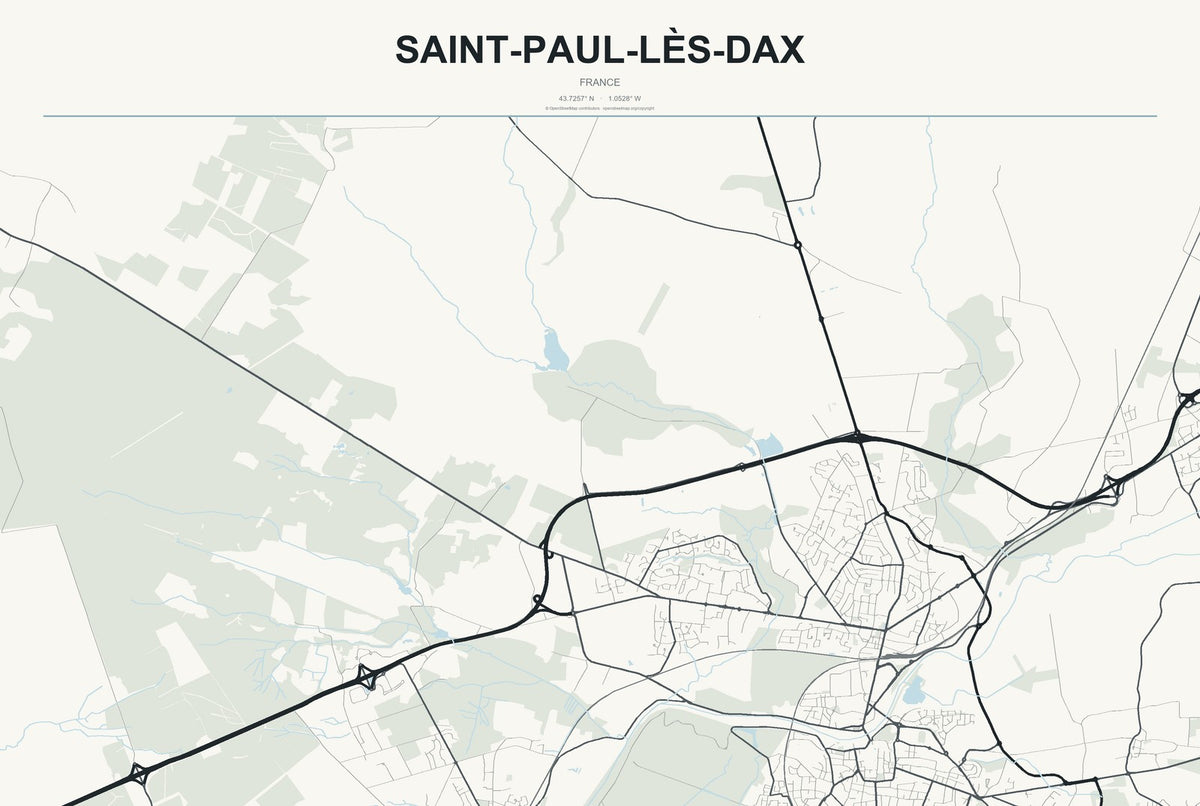 Saint-Paul-lès-Dax, France City Map Aluminum Sign in Headline Atlas style