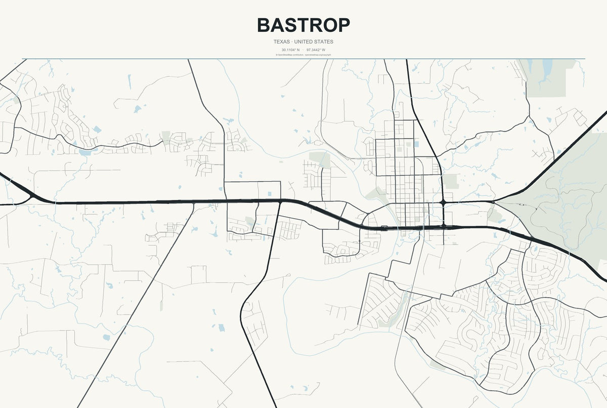 Bastrop, Texas City Map Aluminum Sign in Headline Atlas style