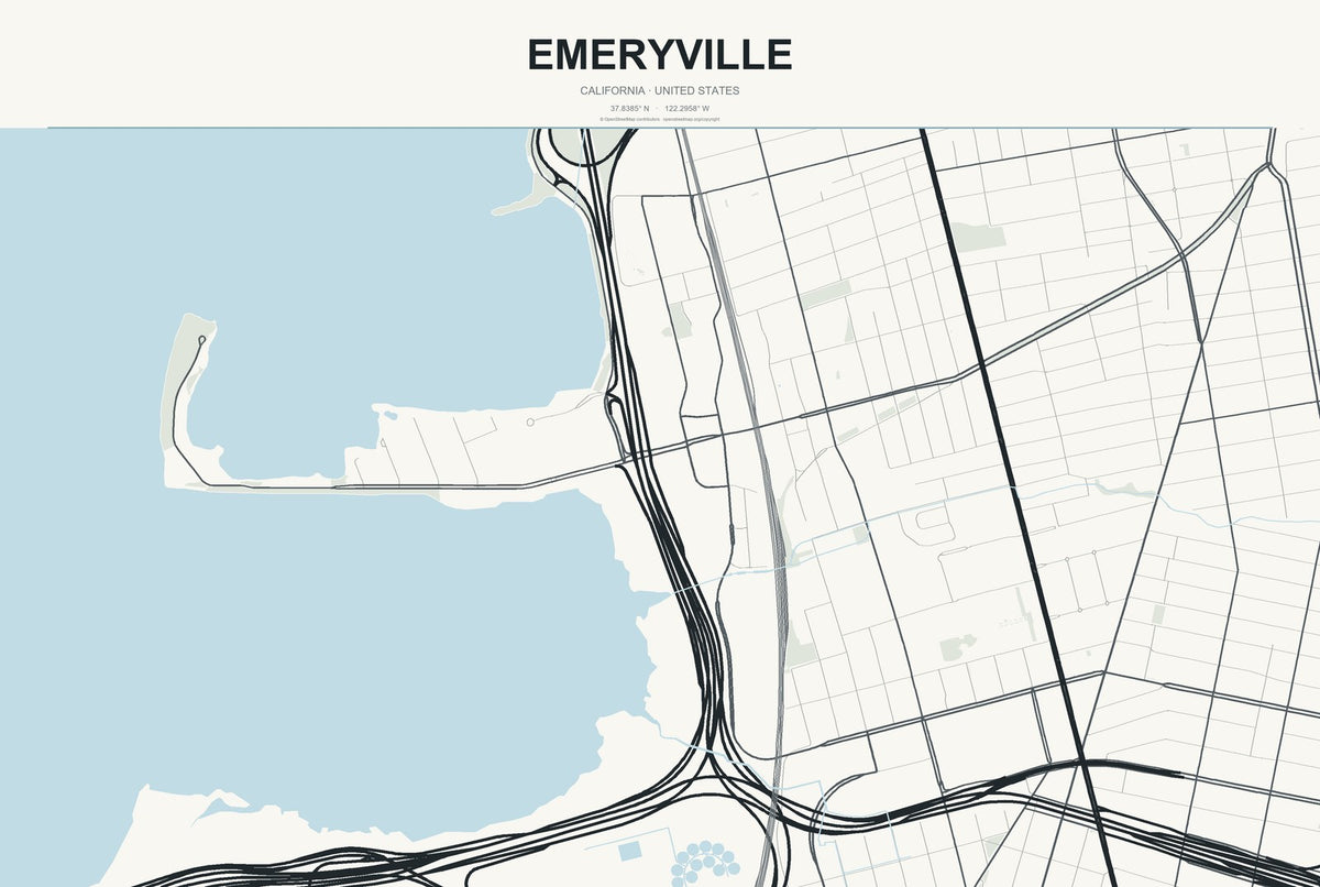 Emeryville, California City Map Aluminum Sign in Headline Atlas style