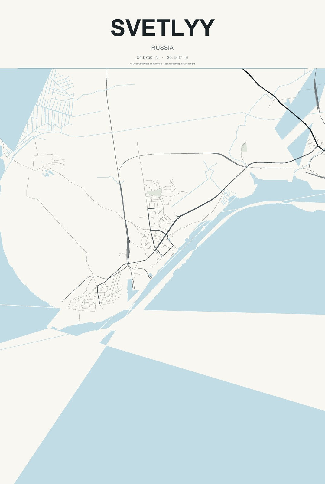 Svetlyy, Kaliningrad Oblast, Russia City Map Aluminum Sign in Headline Atlas style