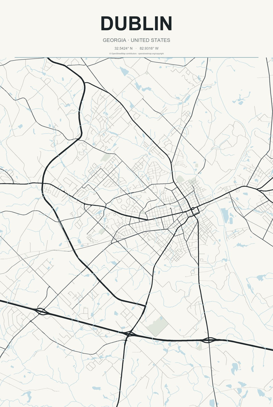 Dublin, Georgia City Map Aluminum Sign in Headline Atlas style
