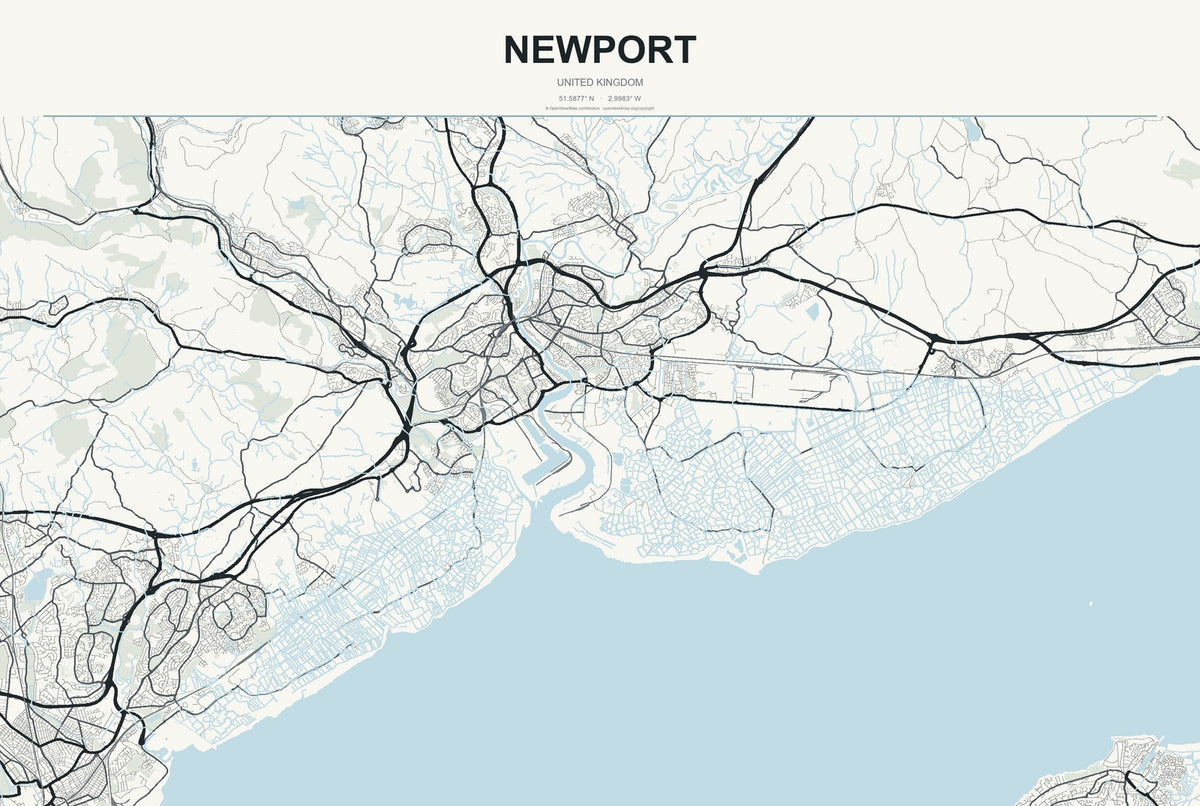 Newport, England, United Kingdom City Map Aluminum Sign in Headline Atlas style
