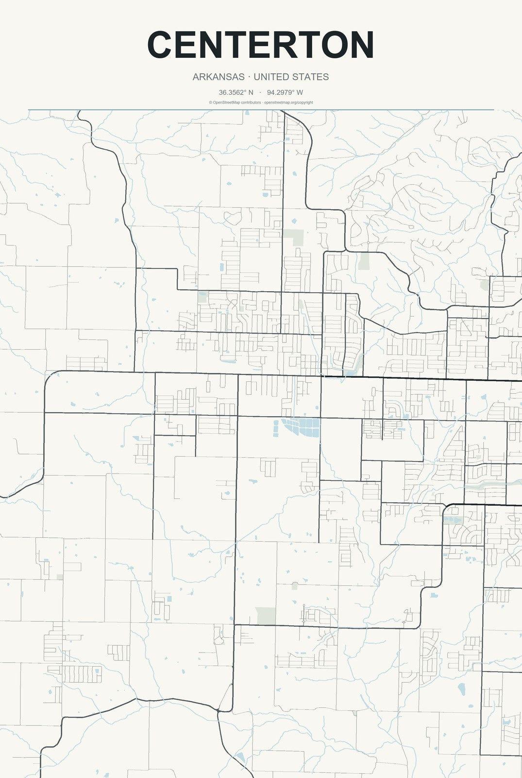 Centerton, Arkansas City Map Aluminum Sign in Headline Atlas style