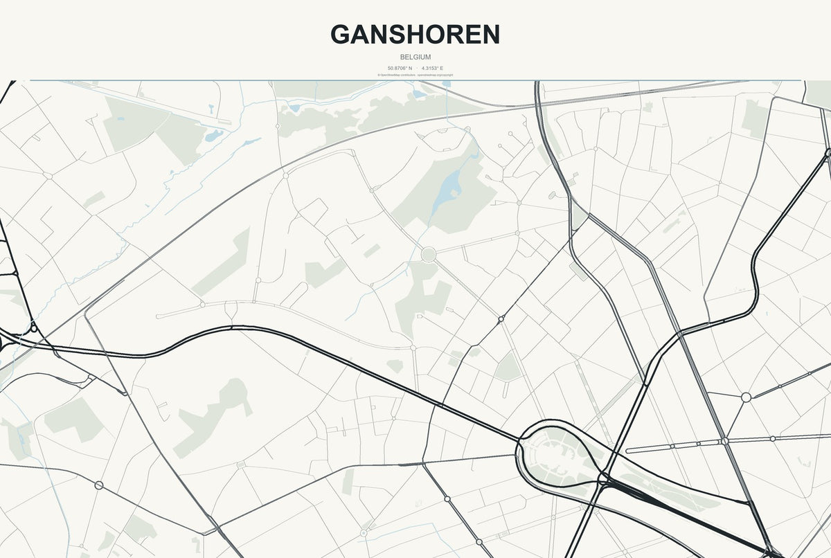 Ganshoren, Belgium City Map Aluminum Sign in Headline Atlas style