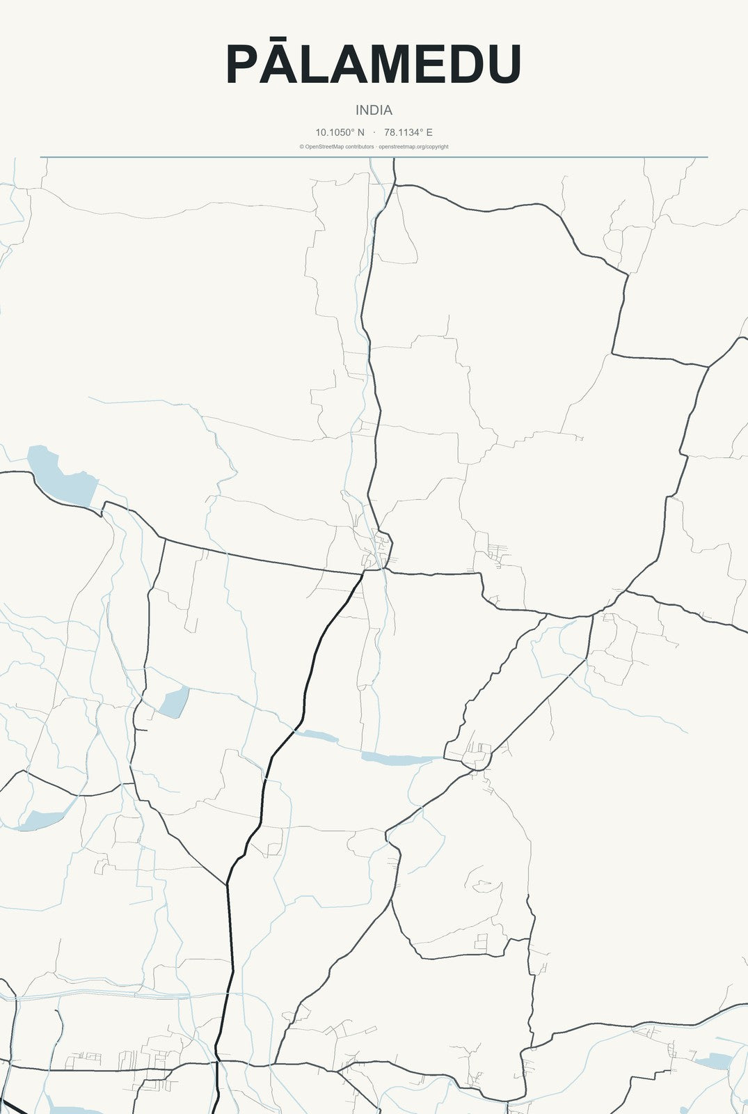 Pālamedu, India City Map Aluminum Sign in Headline Atlas style
