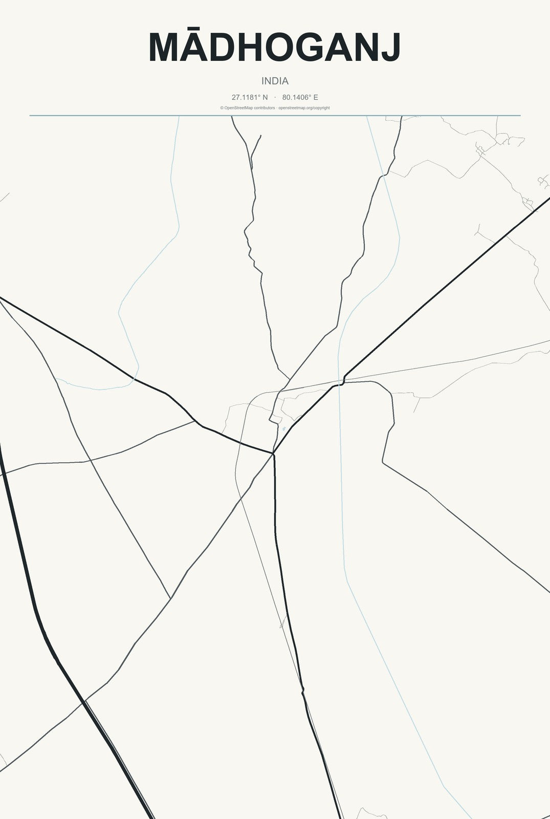 Mādhoganj, India City Map Aluminum Sign in Headline Atlas style