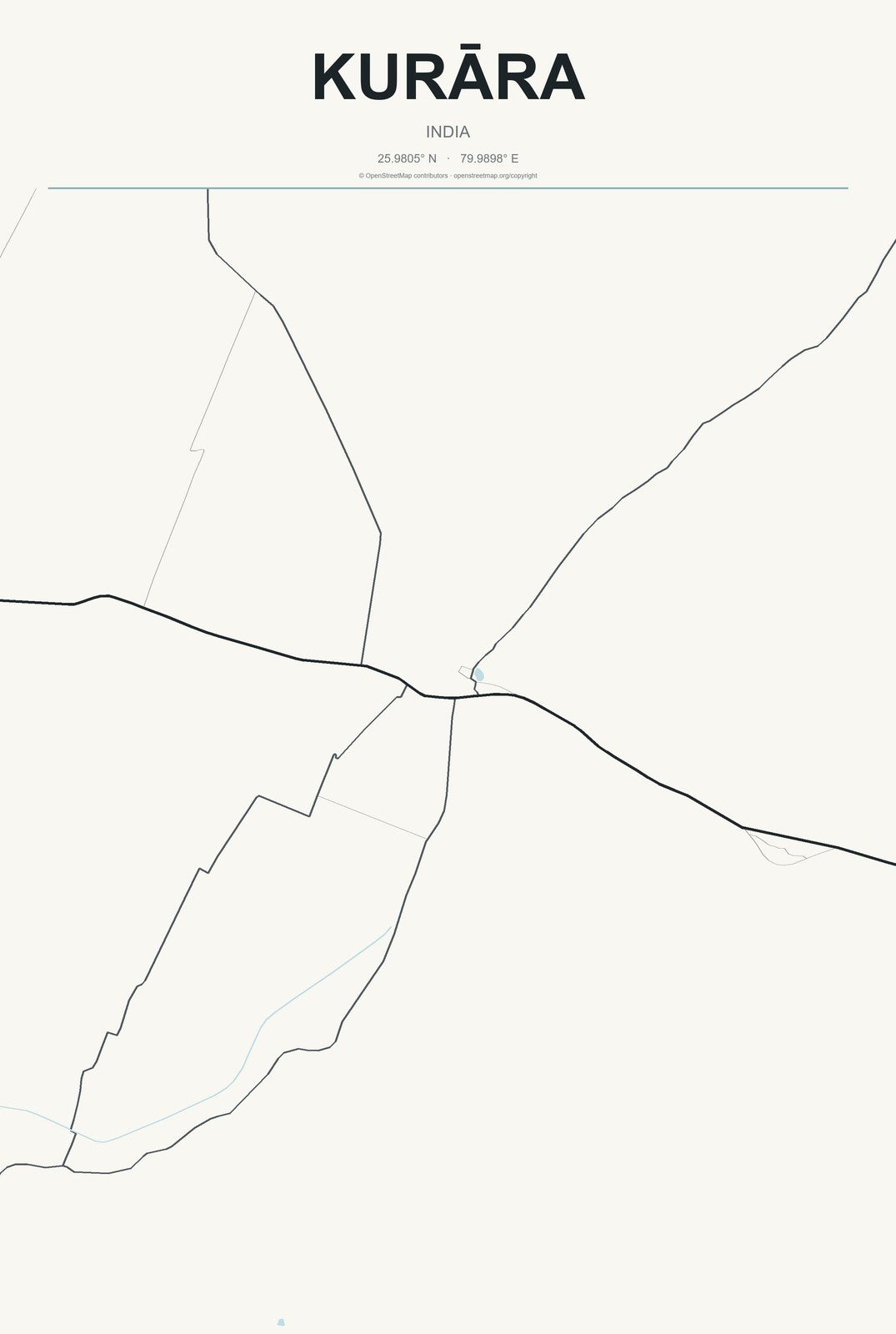 Kurāra, India City Map Aluminum Sign in Headline Atlas style