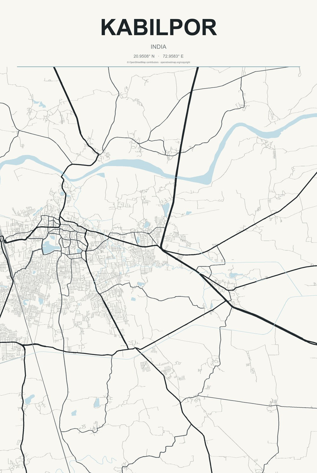 Kabilpor, India City Map Aluminum Sign in Headline Atlas style