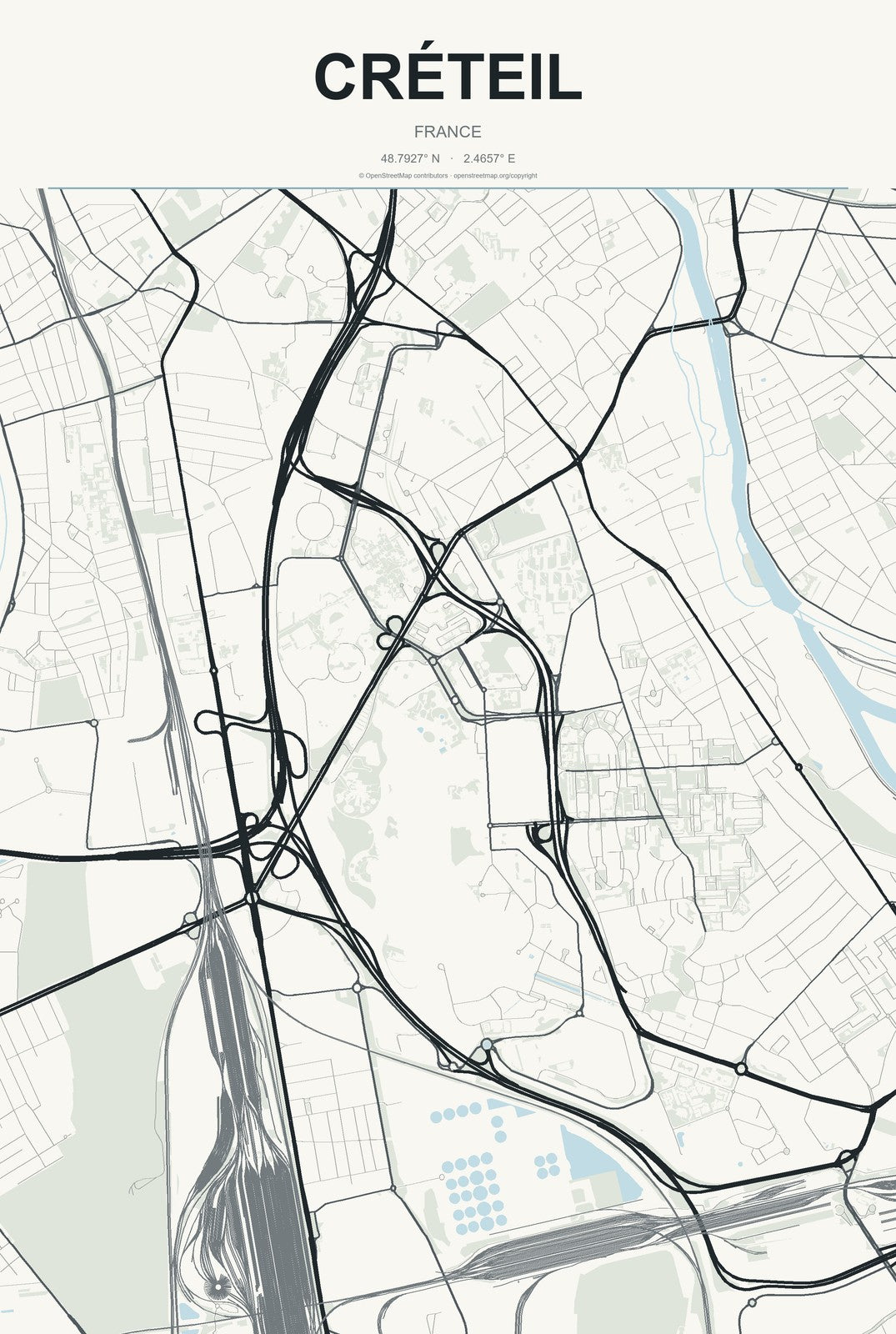 Créteil, France City Map Aluminum Sign in Headline Atlas style