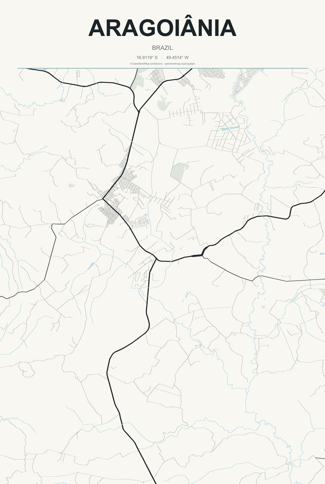 Aragoiânia, Brazil City Map Aluminum Sign in Headline Atlas style