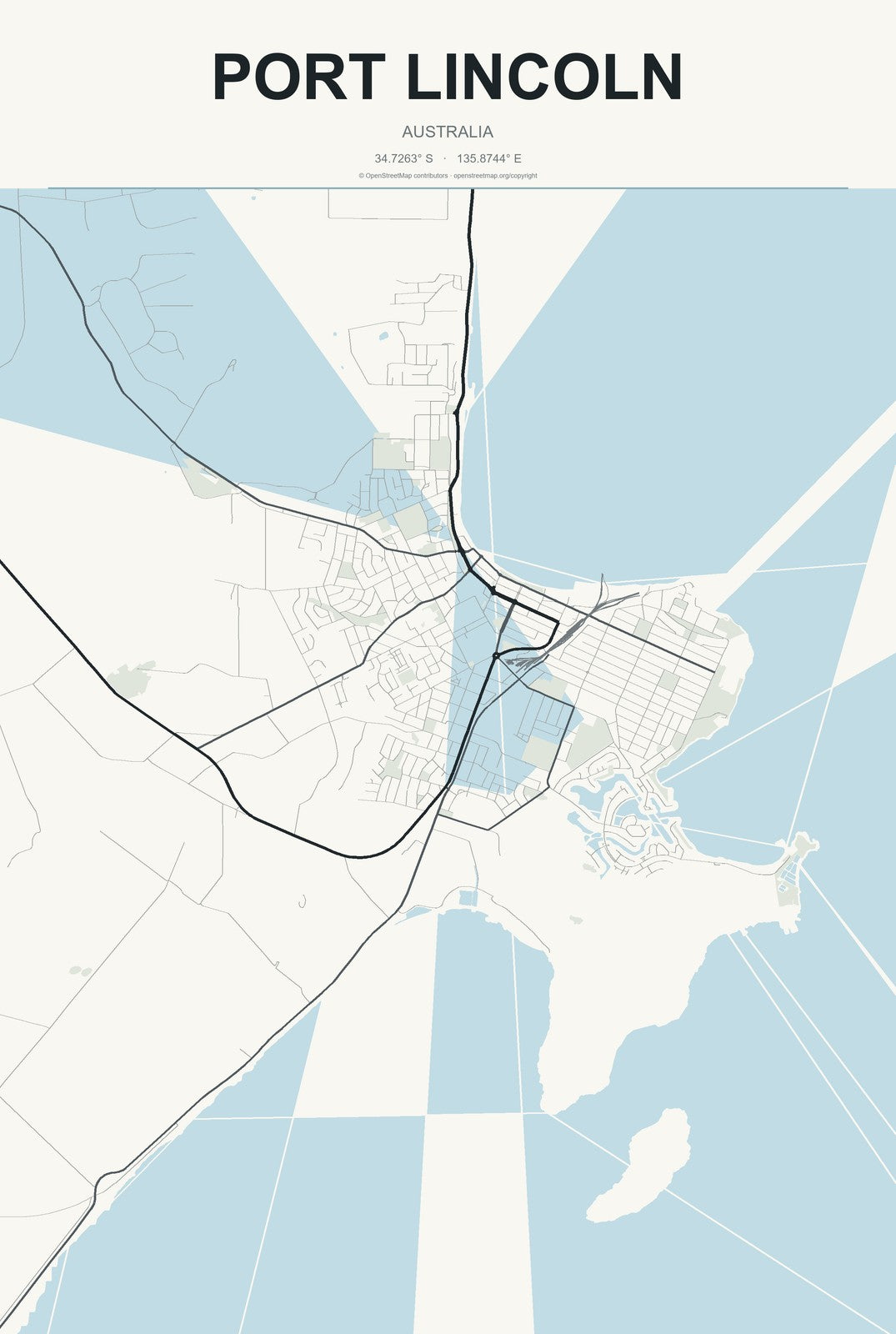 Port Lincoln, Australia City Map Aluminum Sign in Headline Atlas style