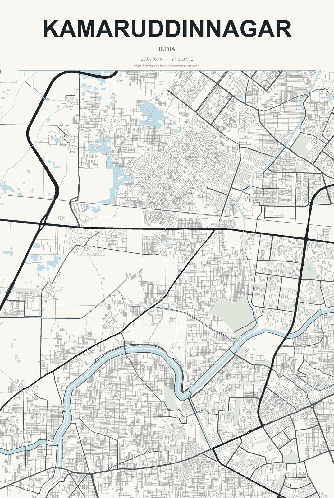 Kamaruddinnagar, India City Map Aluminum Sign in Headline Atlas style