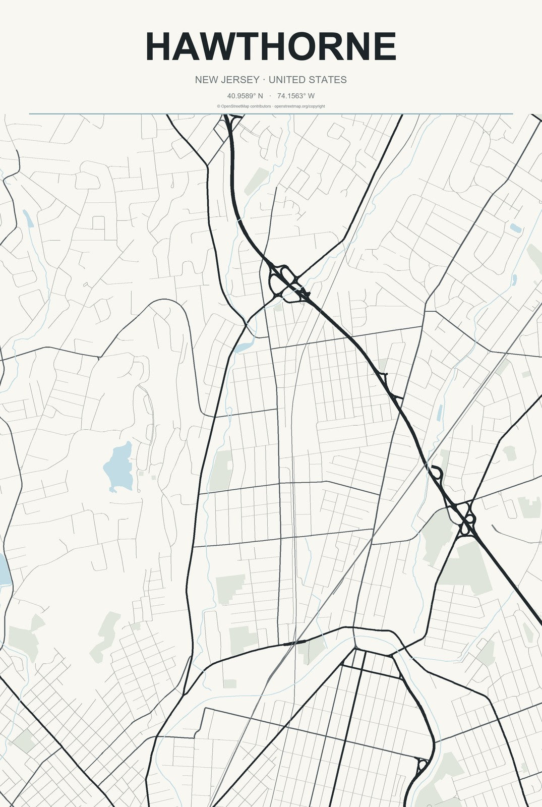 Hawthorne, New Jersey City Map Aluminum Sign in Headline Atlas style
