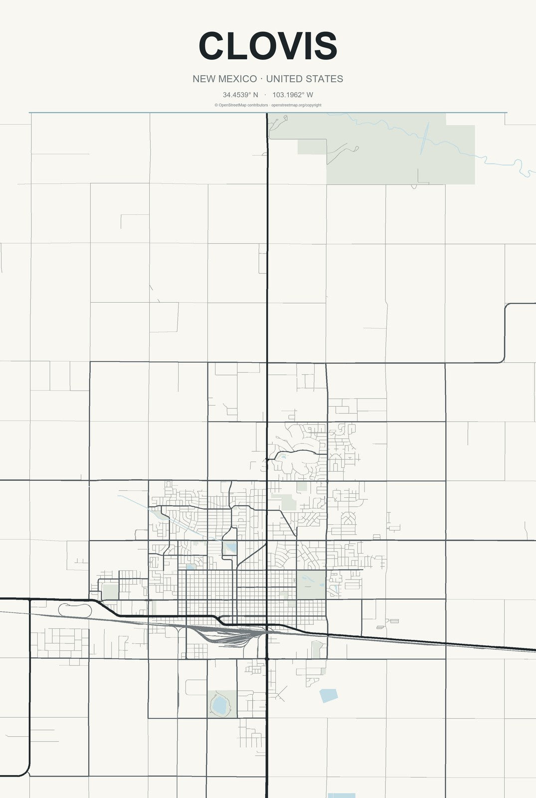 Clovis, New Mexico City Map Aluminum Sign in Headline Atlas style