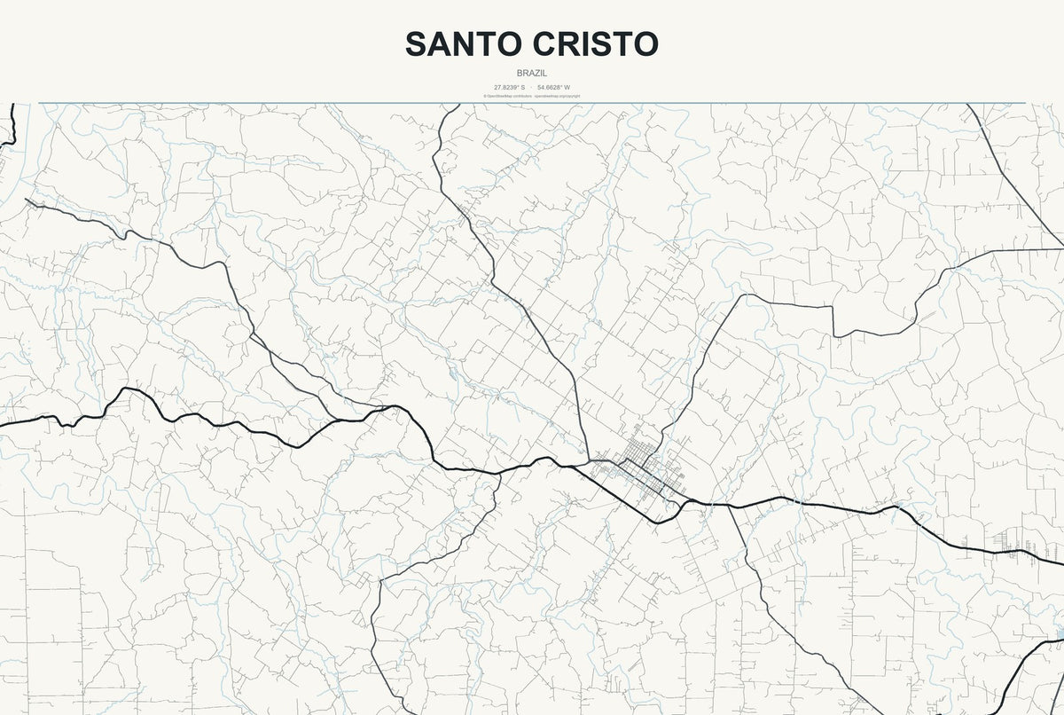 Santo Cristo, Brazil City Map Aluminum Sign in Headline Atlas style