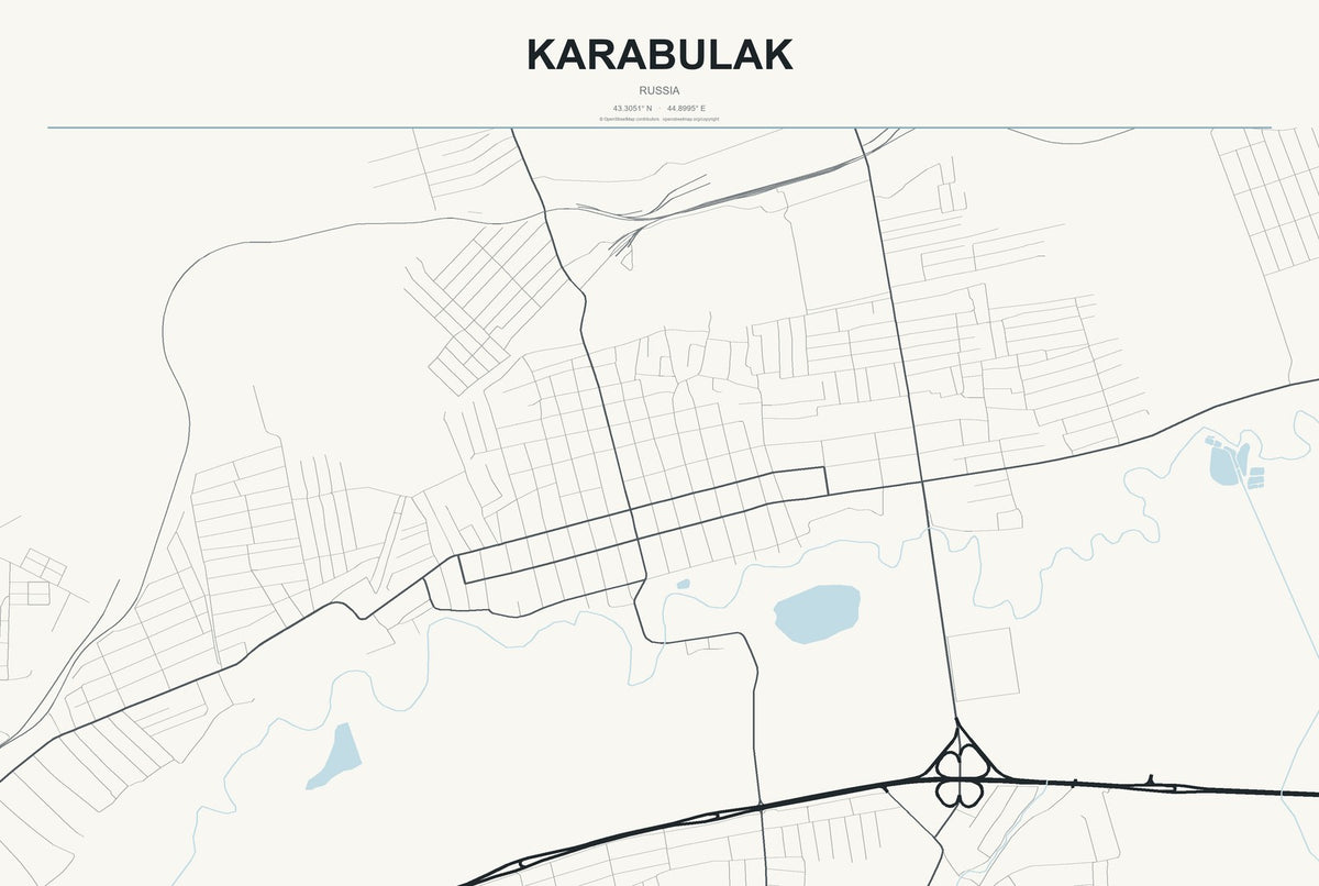 Karabulak, Russia City Map Aluminum Sign in Headline Atlas style