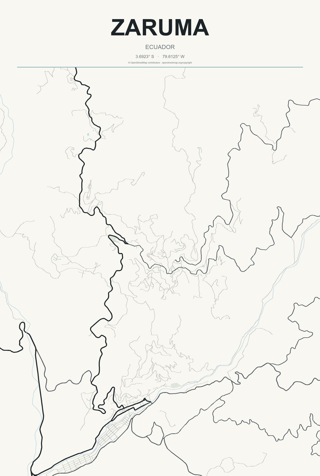 Zaruma, Ecuador City Map Aluminum Sign in Headline Atlas style