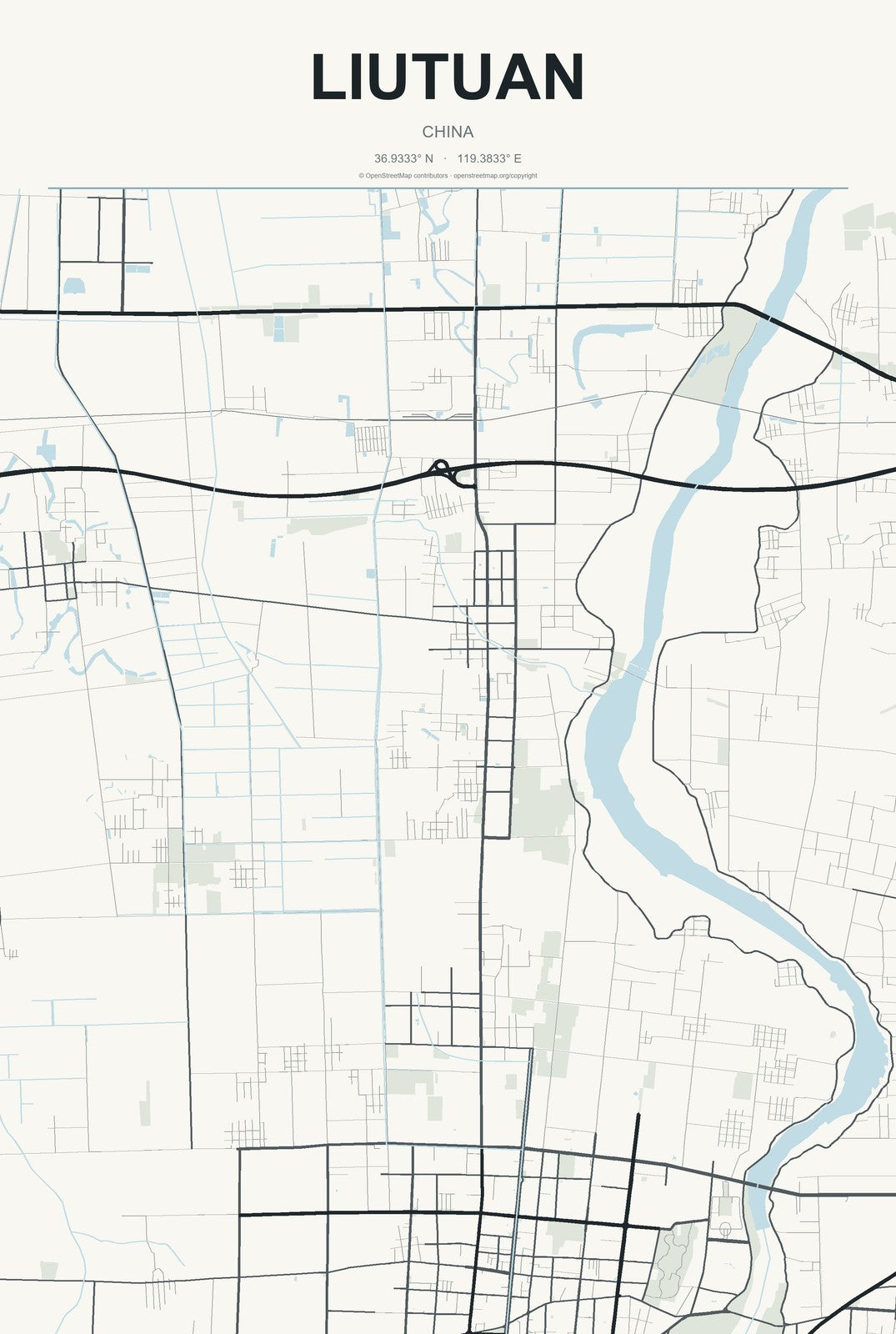 Liutuan, China City Map Aluminum Sign in Headline Atlas style