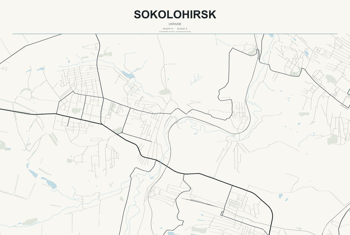 Sokolohirsk, Ukraine City Map Aluminum Sign in Headline Atlas style