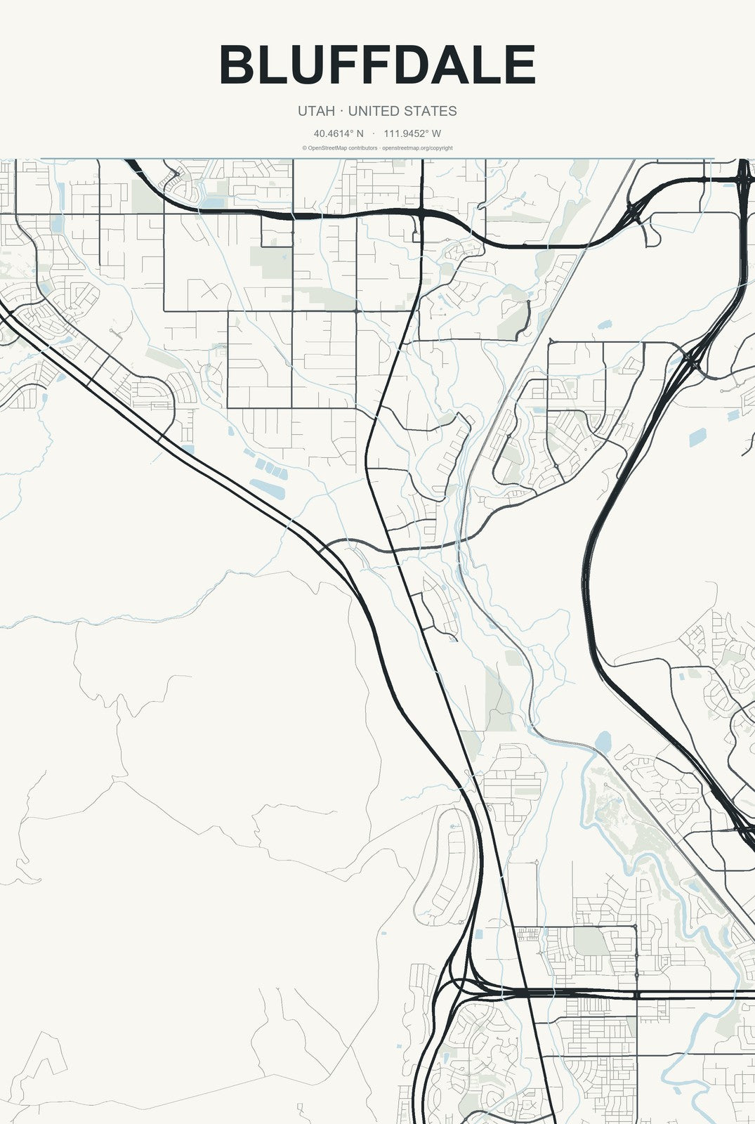 Bluffdale, Utah City Map Aluminum Sign in Headline Atlas style