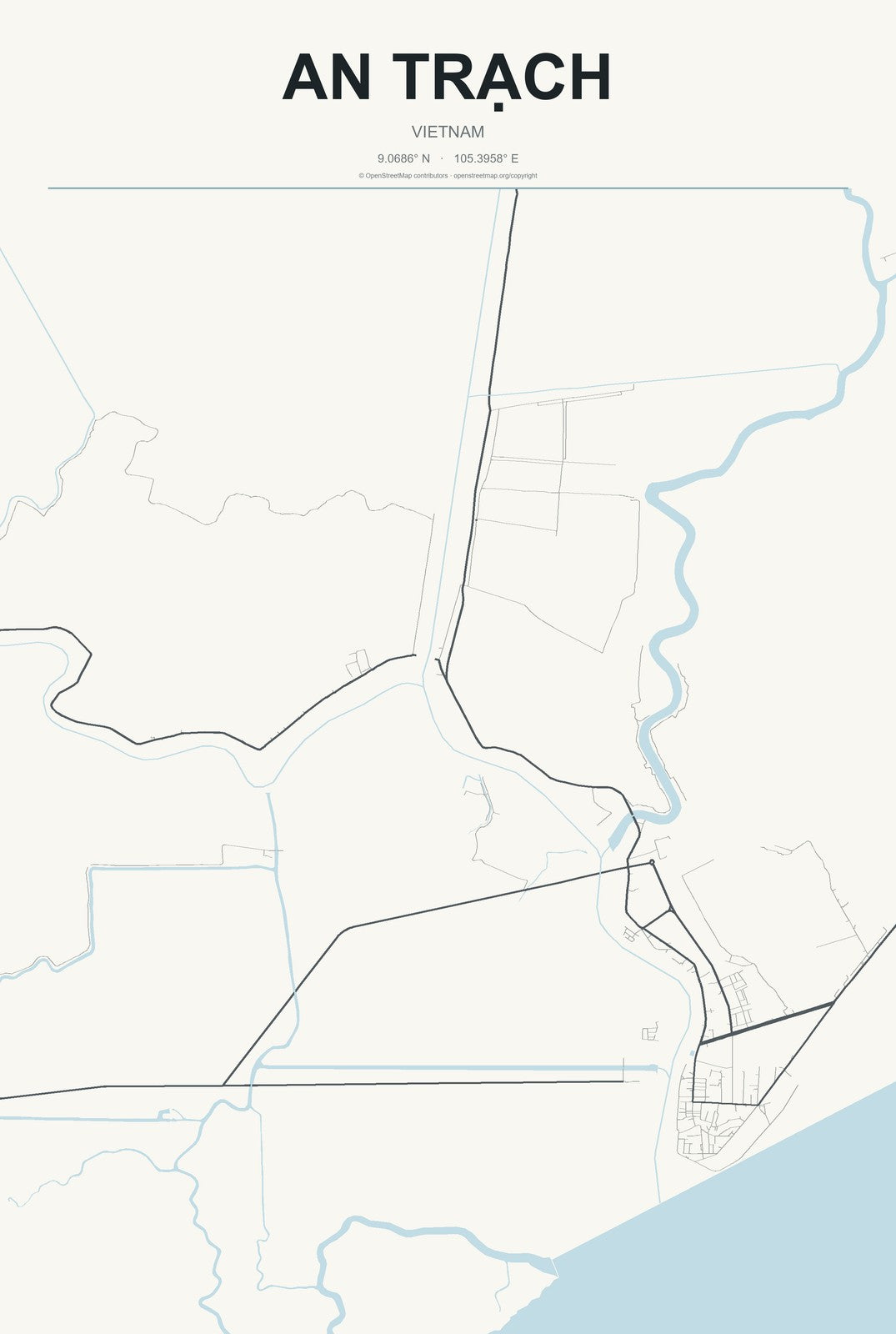 An Trạch, Vietnam City Map Aluminum Sign in Headline Atlas style