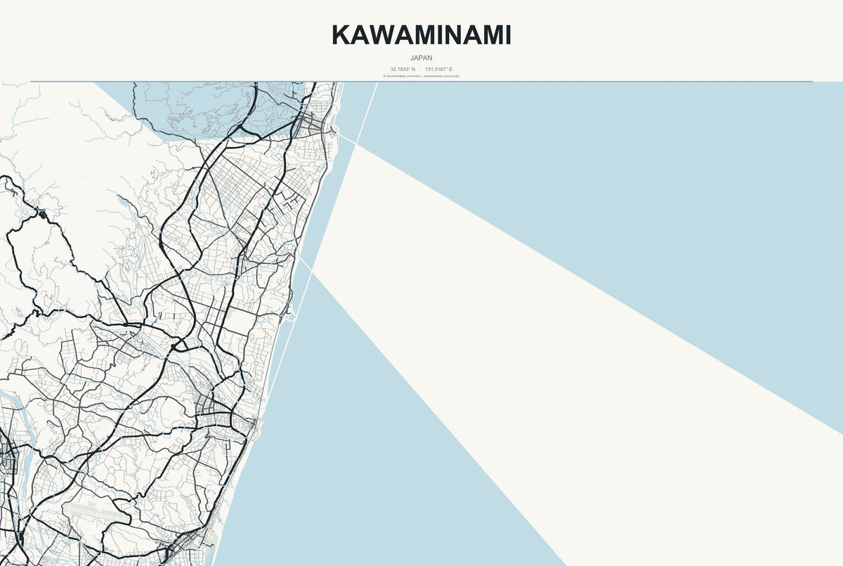 Kawaminami, Japan City Map Aluminum Sign in Headline Atlas style