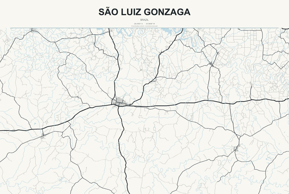 São Luiz Gonzaga, Brazil City Map Aluminum Sign in Headline Atlas style