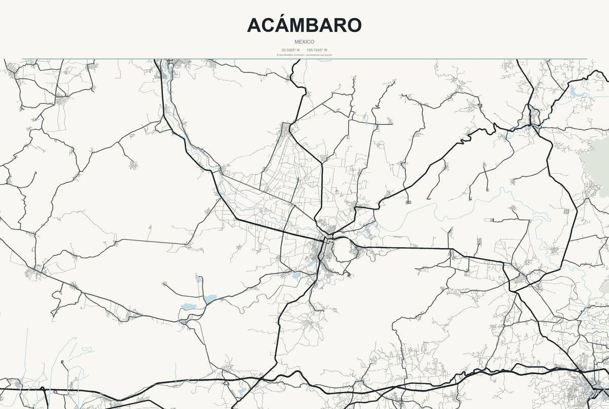Acámbaro, Mexico City Map Aluminum Sign in Headline Atlas style