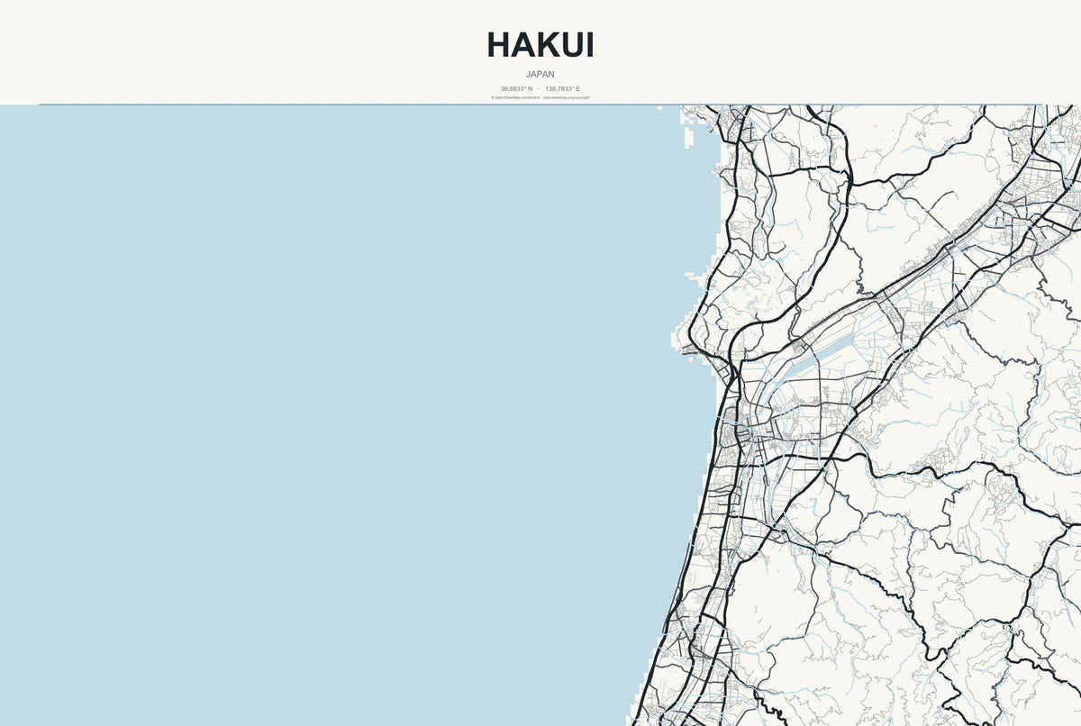 Hakui, Japan City Map Aluminum Sign in Headline Atlas style