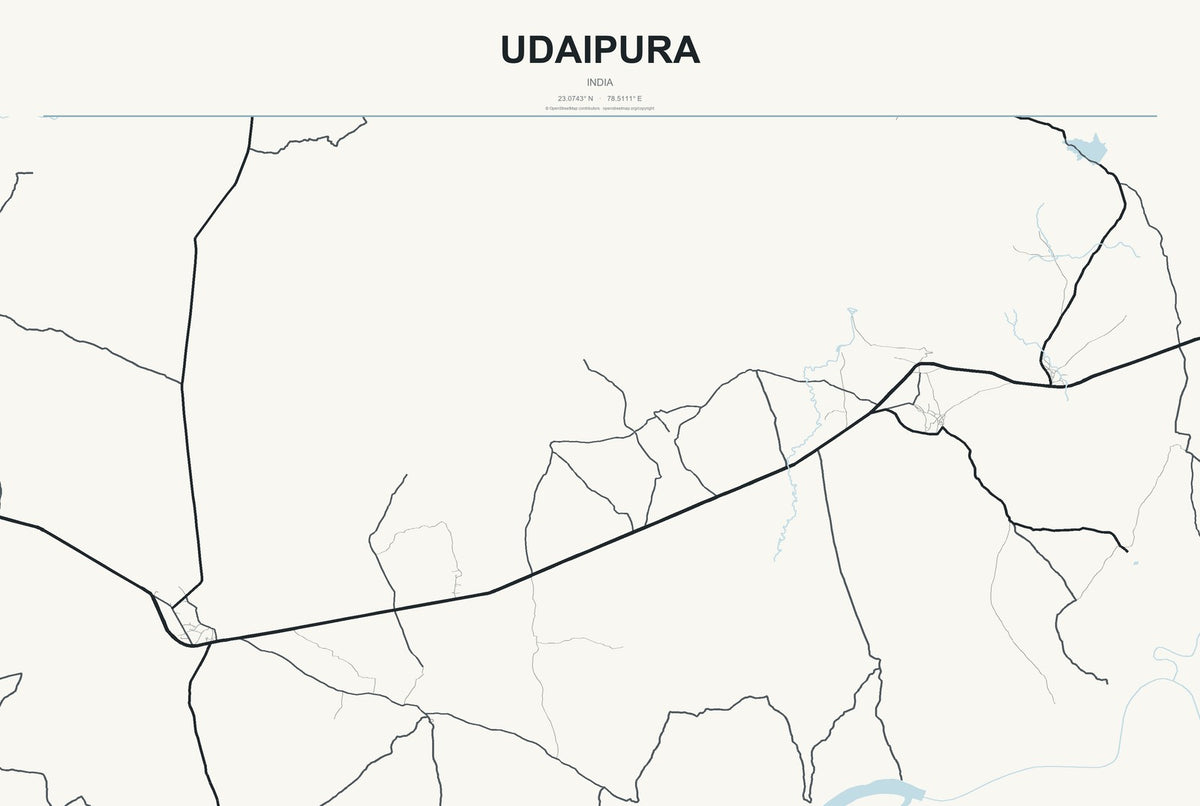 Udaipura, India City Map Aluminum Sign in Headline Atlas style