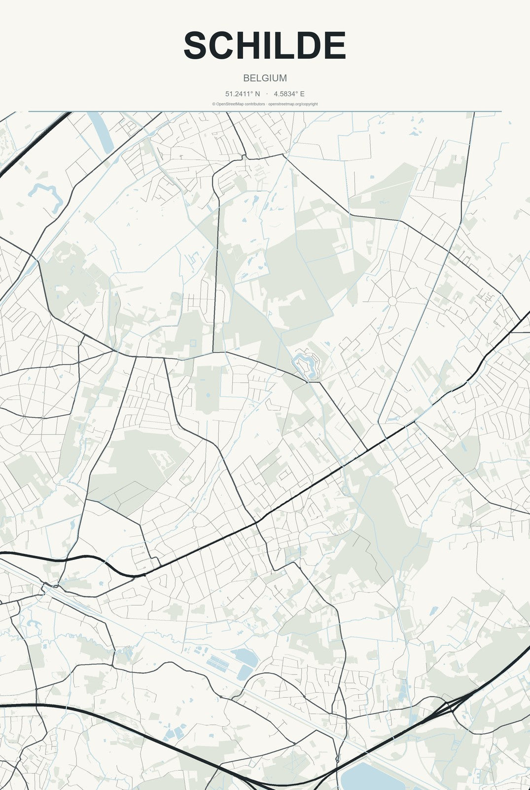 Schilde, Belgium City Map Aluminum Sign in Headline Atlas style
