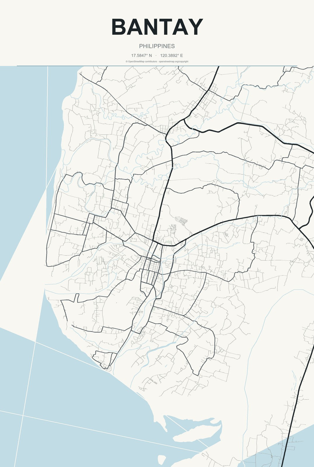 Bantay, Philippines City Map Aluminum Sign in Headline Atlas style