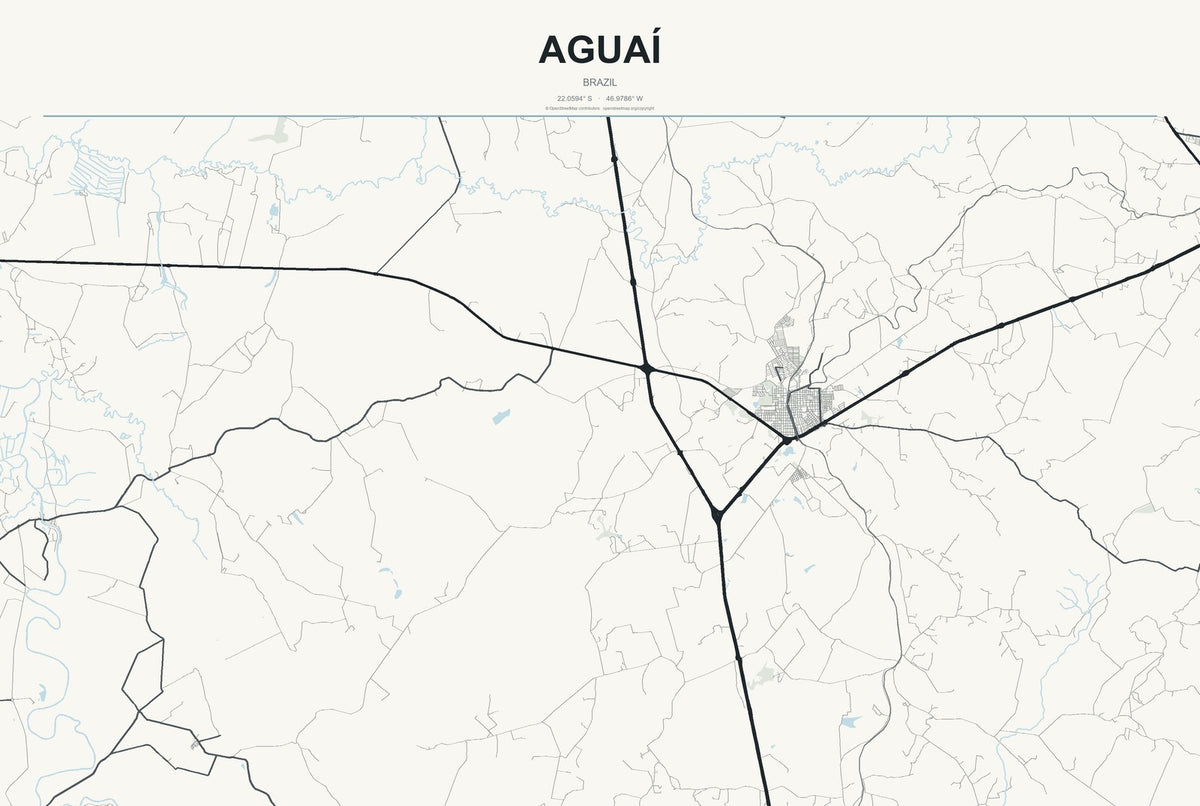 Aguaí, Brazil City Map Aluminum Sign in Headline Atlas style