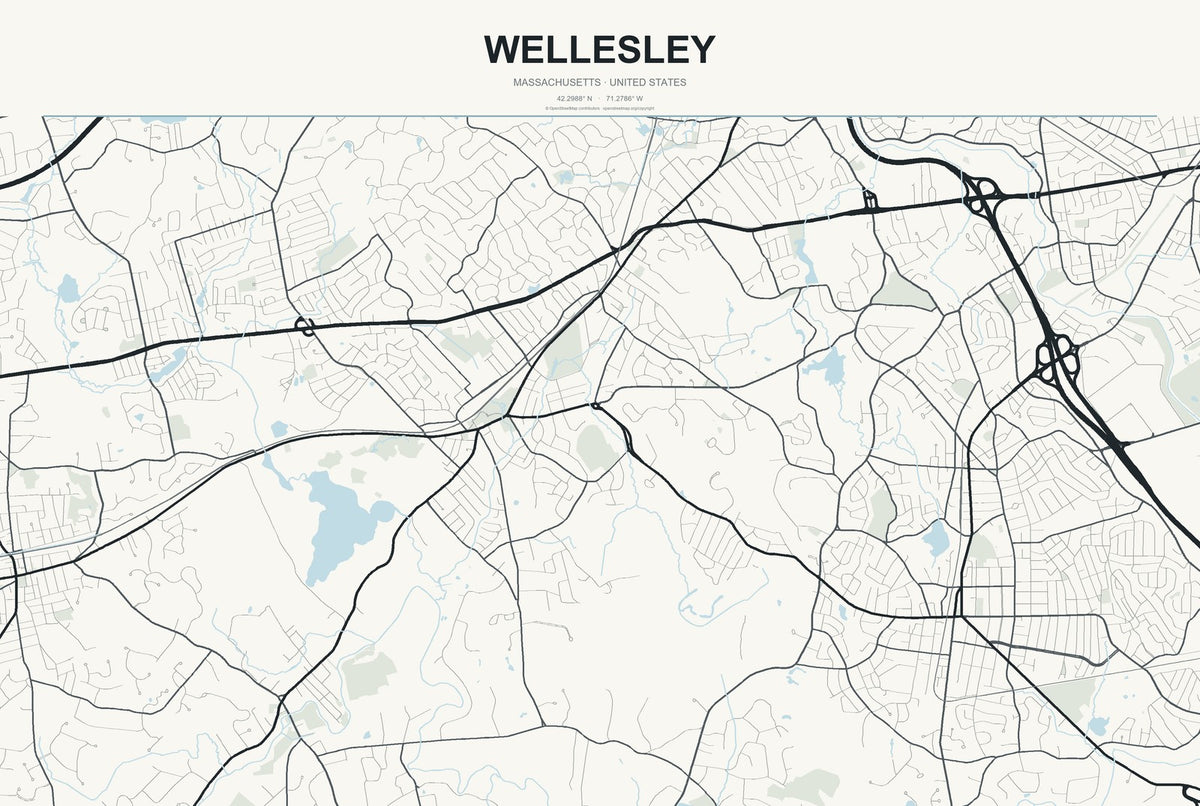 Wellesley, Massachusetts City Map Aluminum Sign in Headline Atlas style