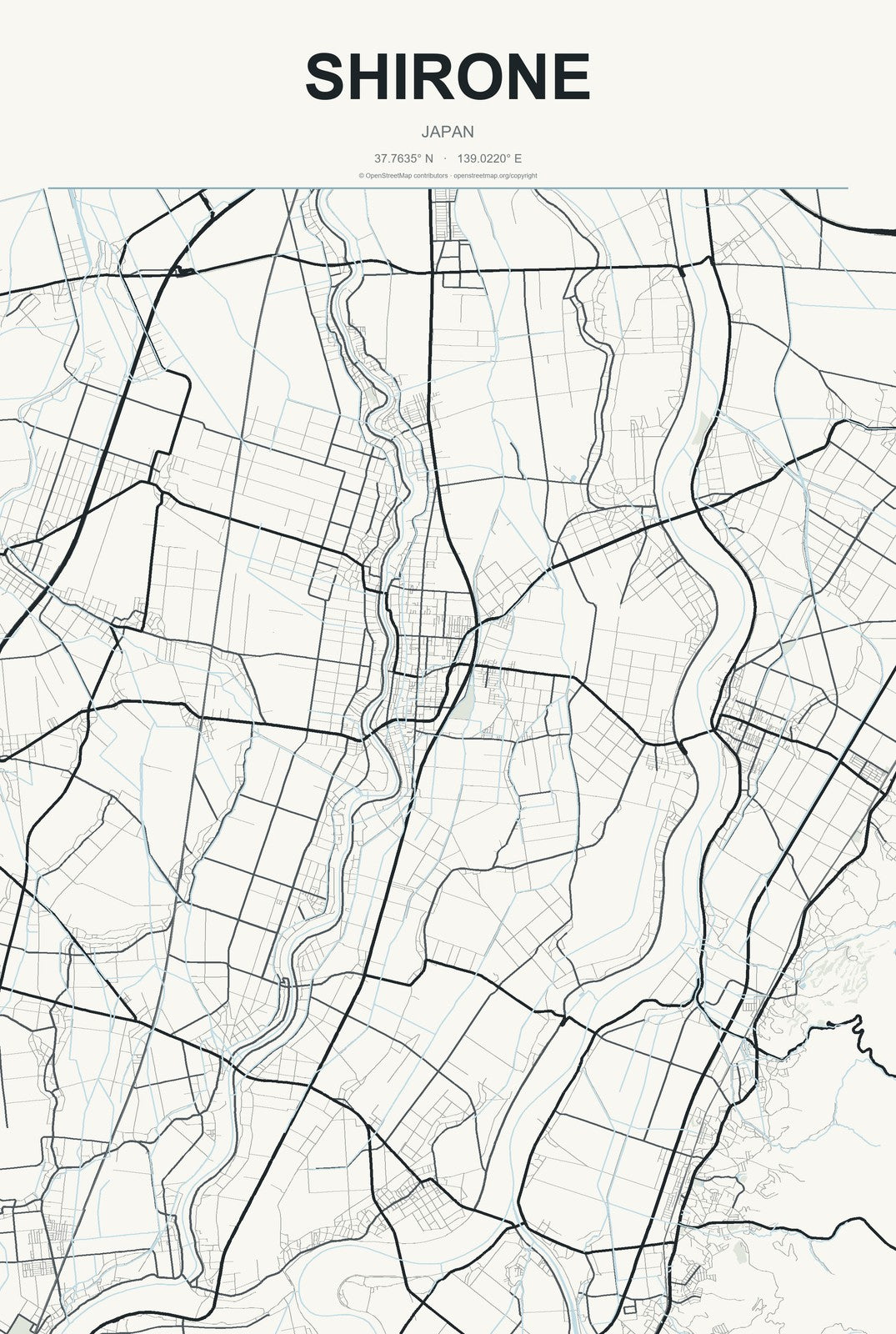 Shirone, Japan City Map Aluminum Sign in Headline Atlas style