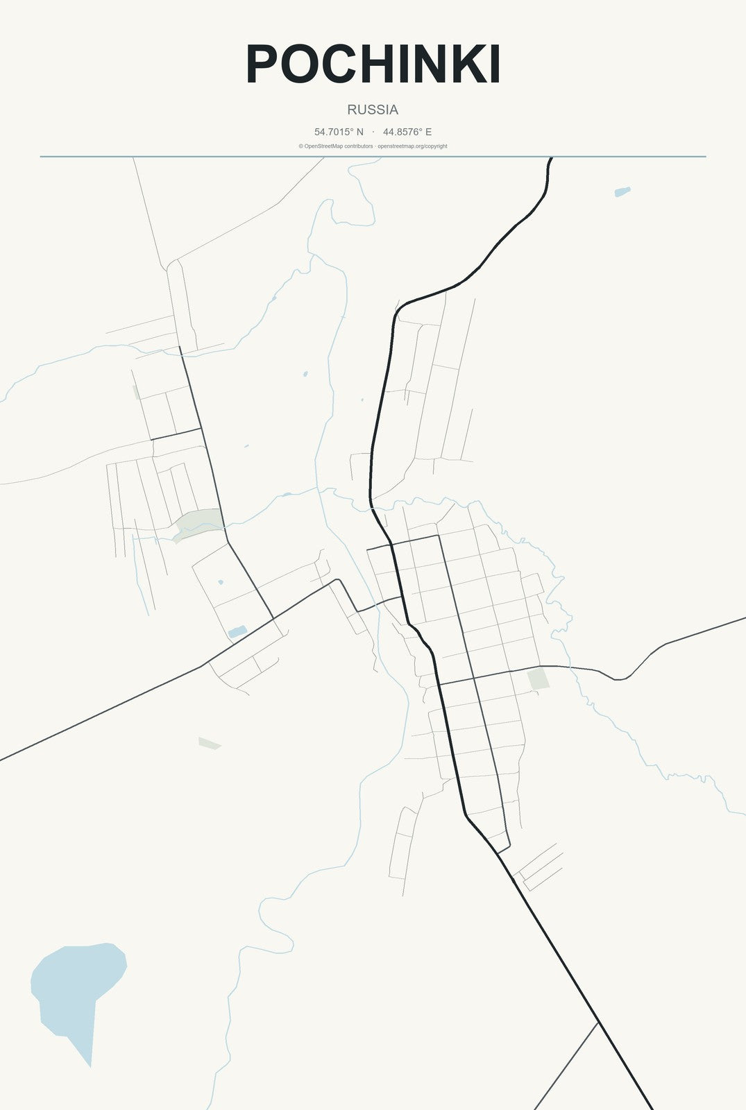 Pochinki, Russia City Map Aluminum Sign in Headline Atlas style