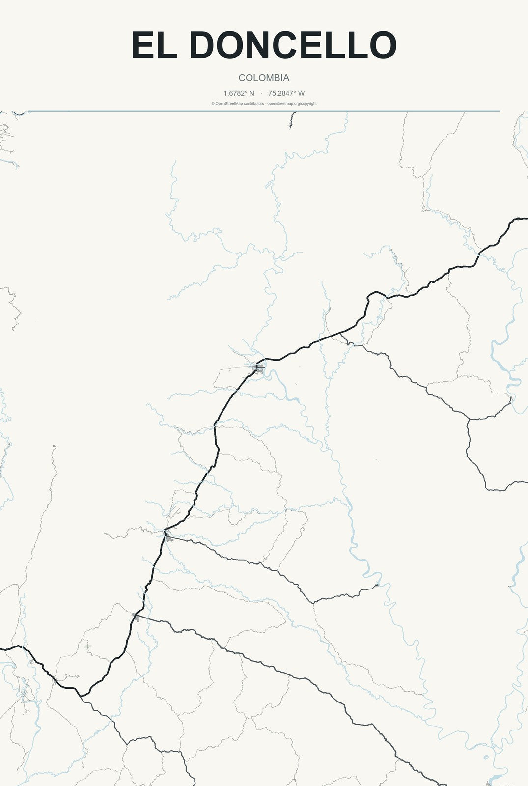 El Doncello, Colombia City Map Aluminum Sign in Headline Atlas style