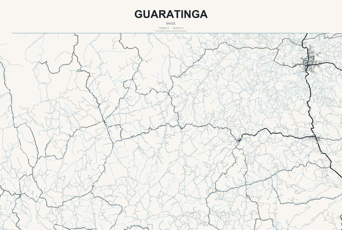 Guaratinga, Brazil City Map Aluminum Sign in Headline Atlas style