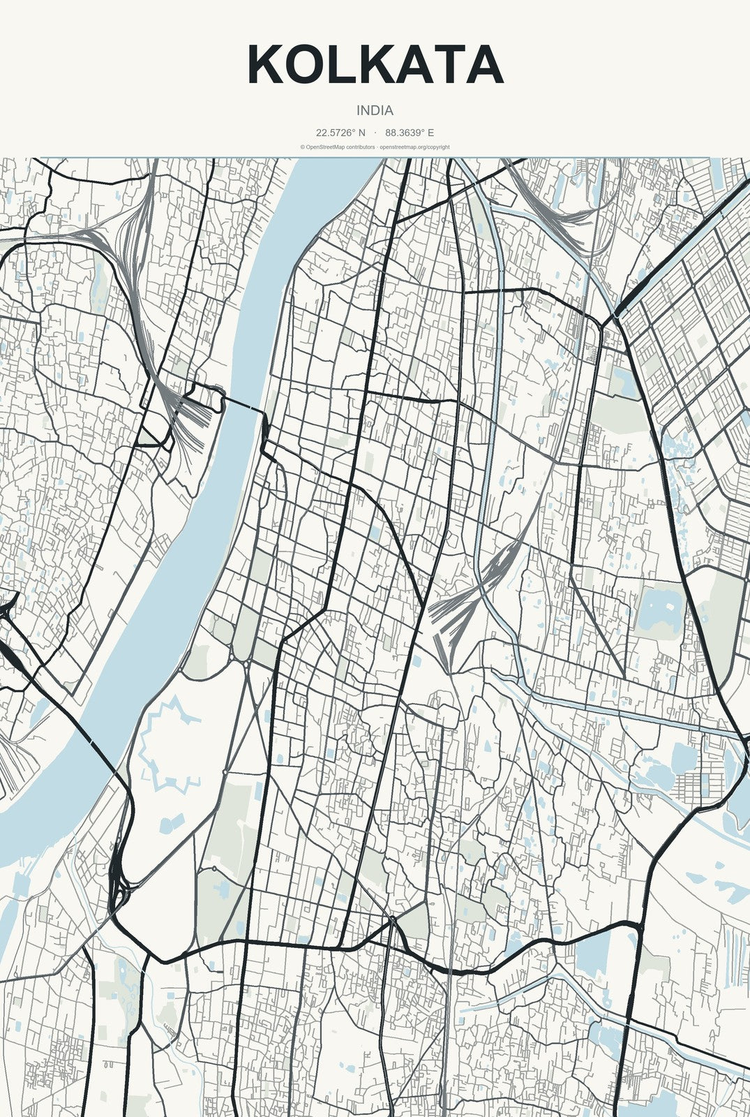 Kolkata, India City Map Aluminum Sign in Headline Atlas style
