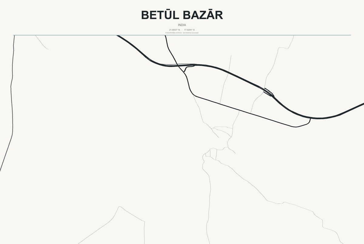 Betūl Bazār, India City Map Aluminum Sign in Headline Atlas style