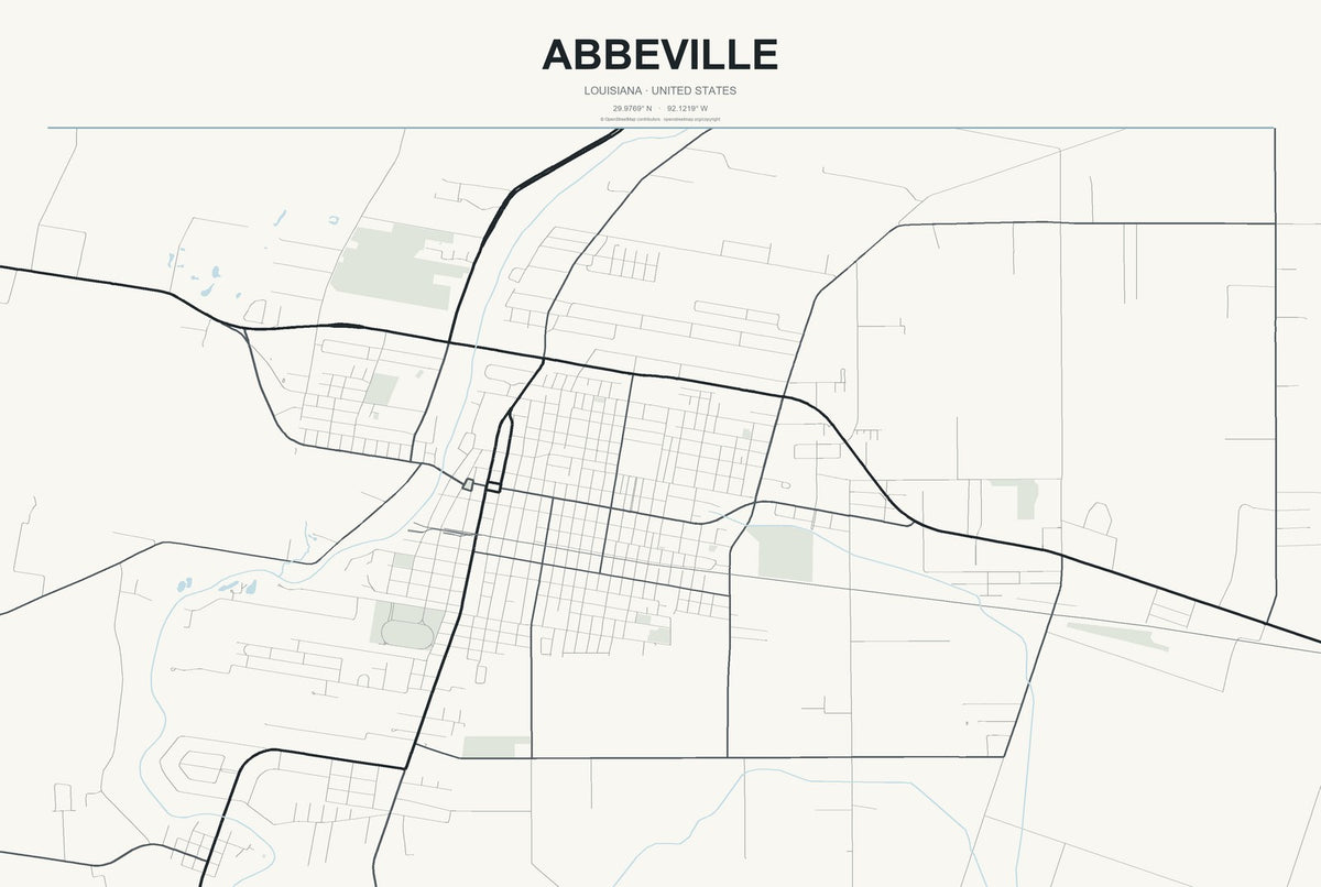 Abbeville, Louisiana City Map Aluminum Sign in Headline Atlas style