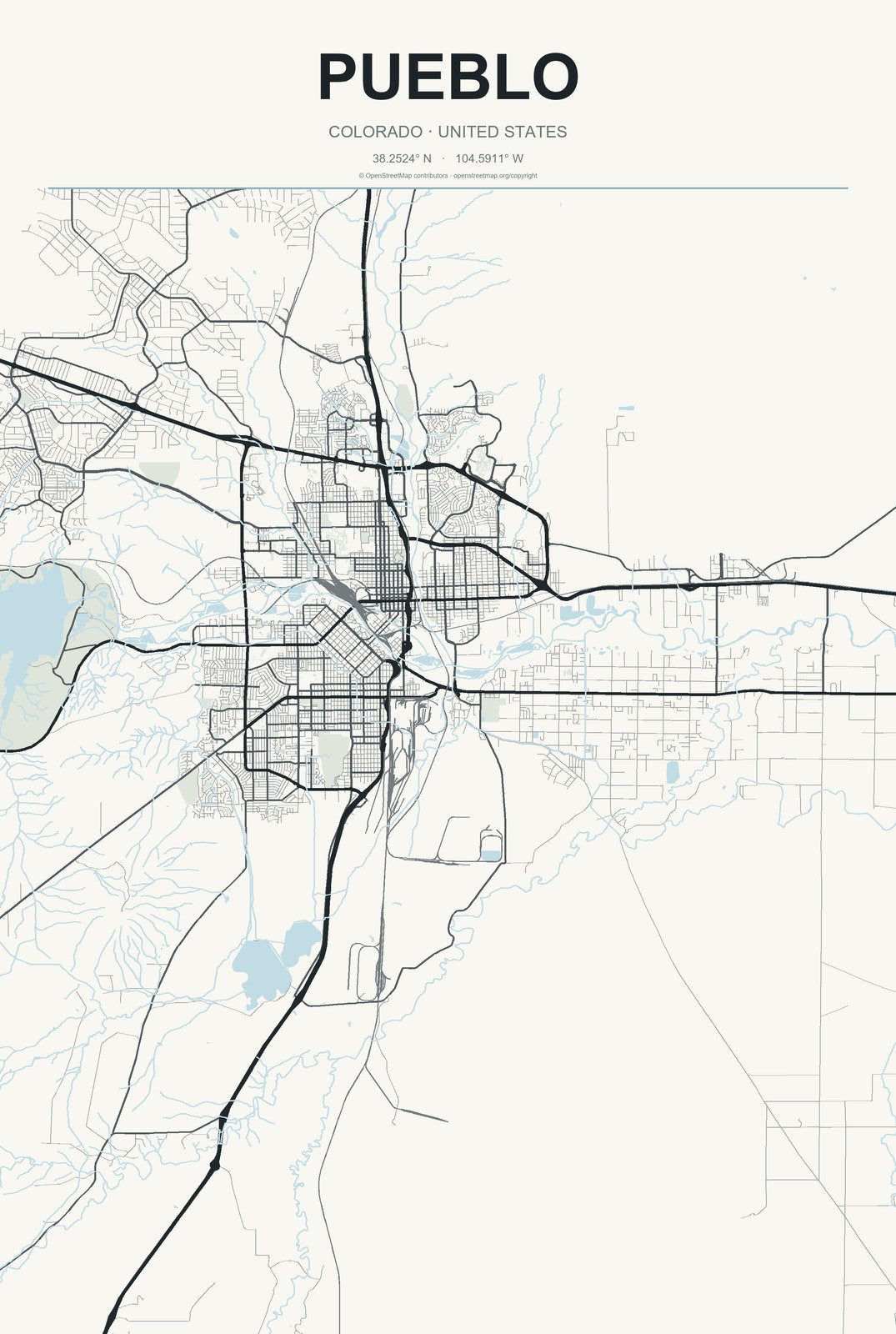 Pueblo, Colorado City Map Aluminum Sign in Headline Atlas style