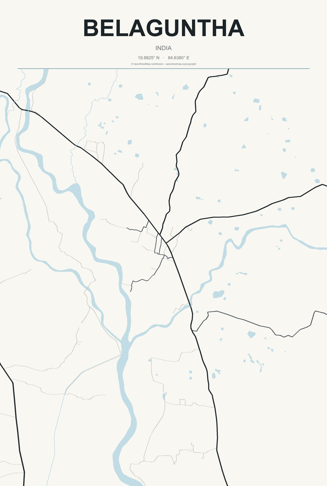 Belaguntha, India City Map Aluminum Sign in Headline Atlas style